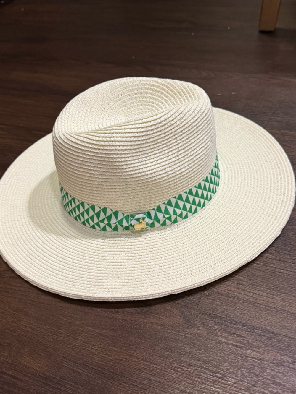 2026 Master’s Wide Brim Straw Sun Hat with Green Geometric Band